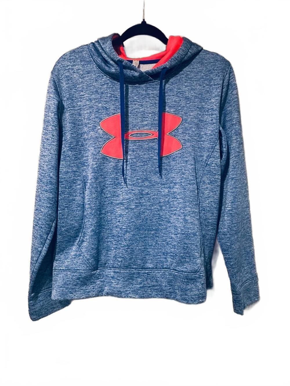 Under Armour Heather Blue Hoodie with Neon Pink Logo